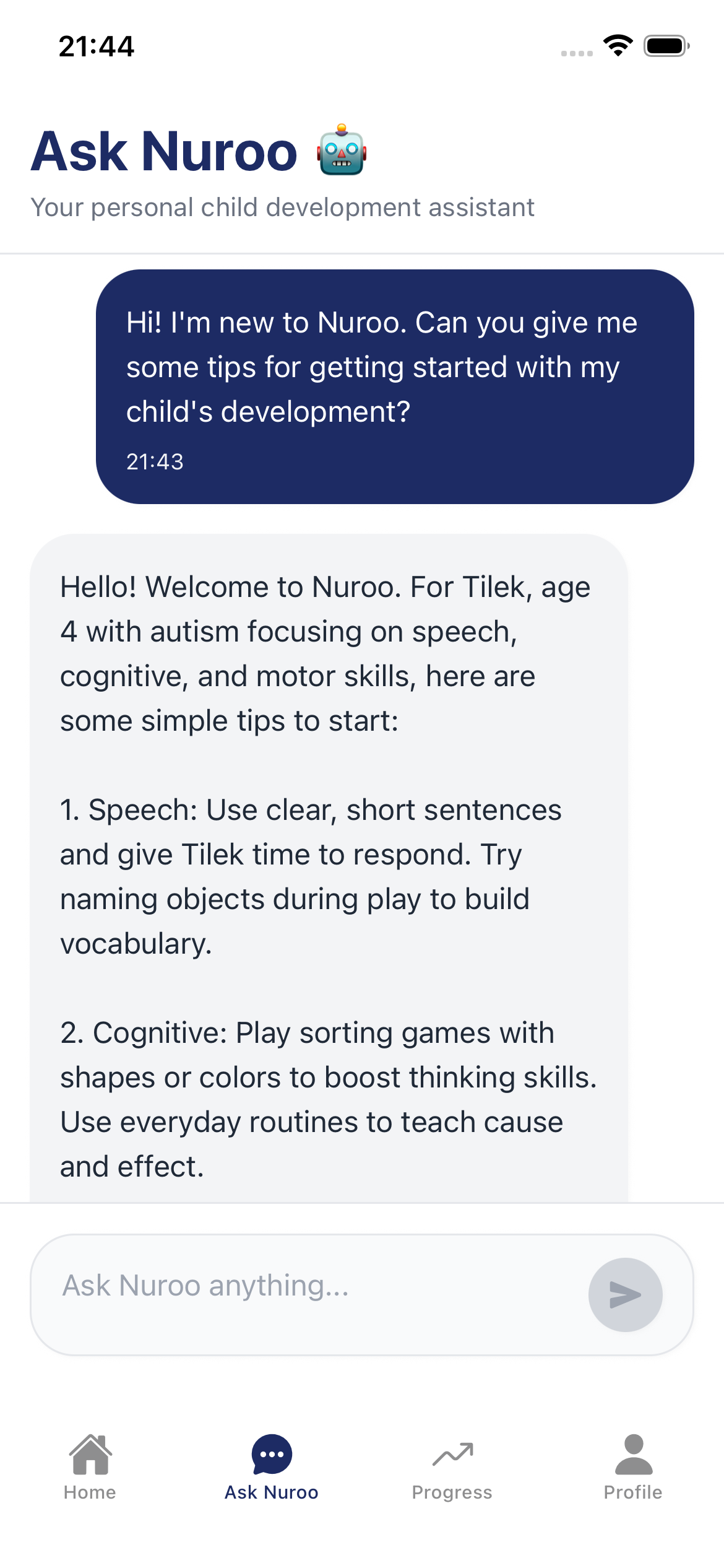 NurooAi Chat Support - AI-powered assistance for special needs guidance
